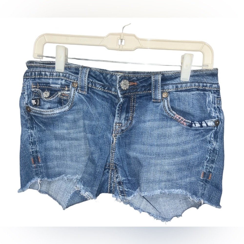 Mek Denim Portland Frayed Hem Embroidered Pocket Festival Jean Shorts Size 29
